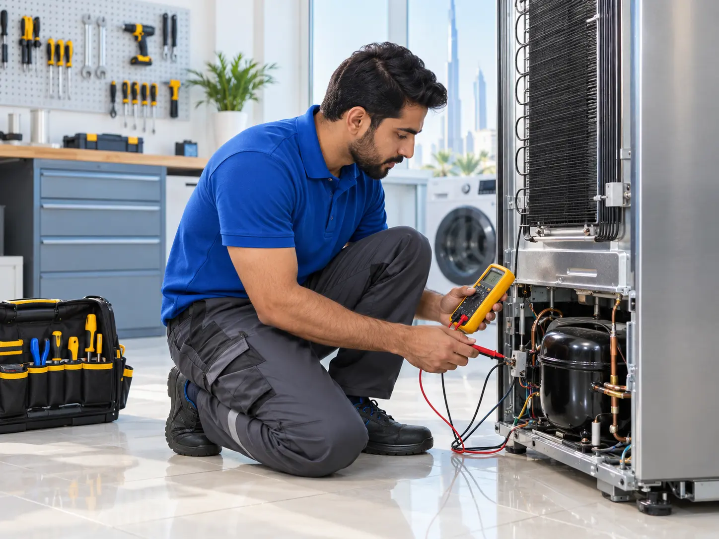 Technician checking a refrigerator